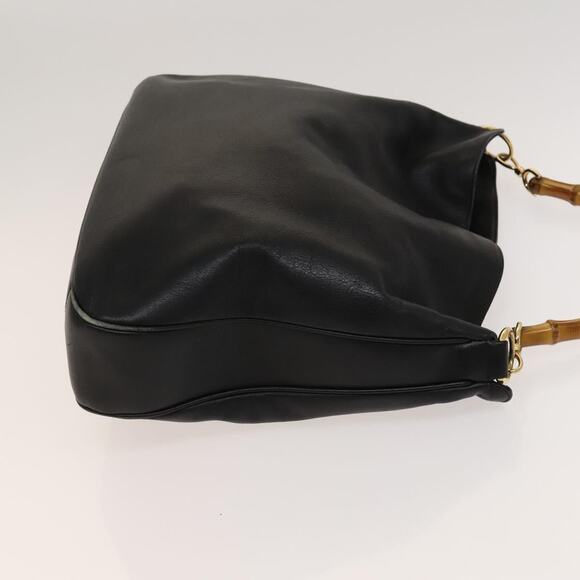 GUCCI Bamboo Hand Bag Leather Black Gold 001 1998 001 1998 - Picture 4 of 12